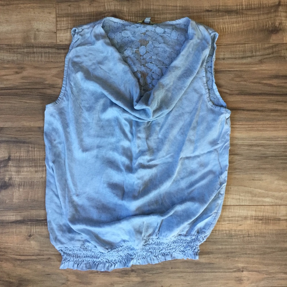 Gray Blue Tank Top with Lace Inset Back S